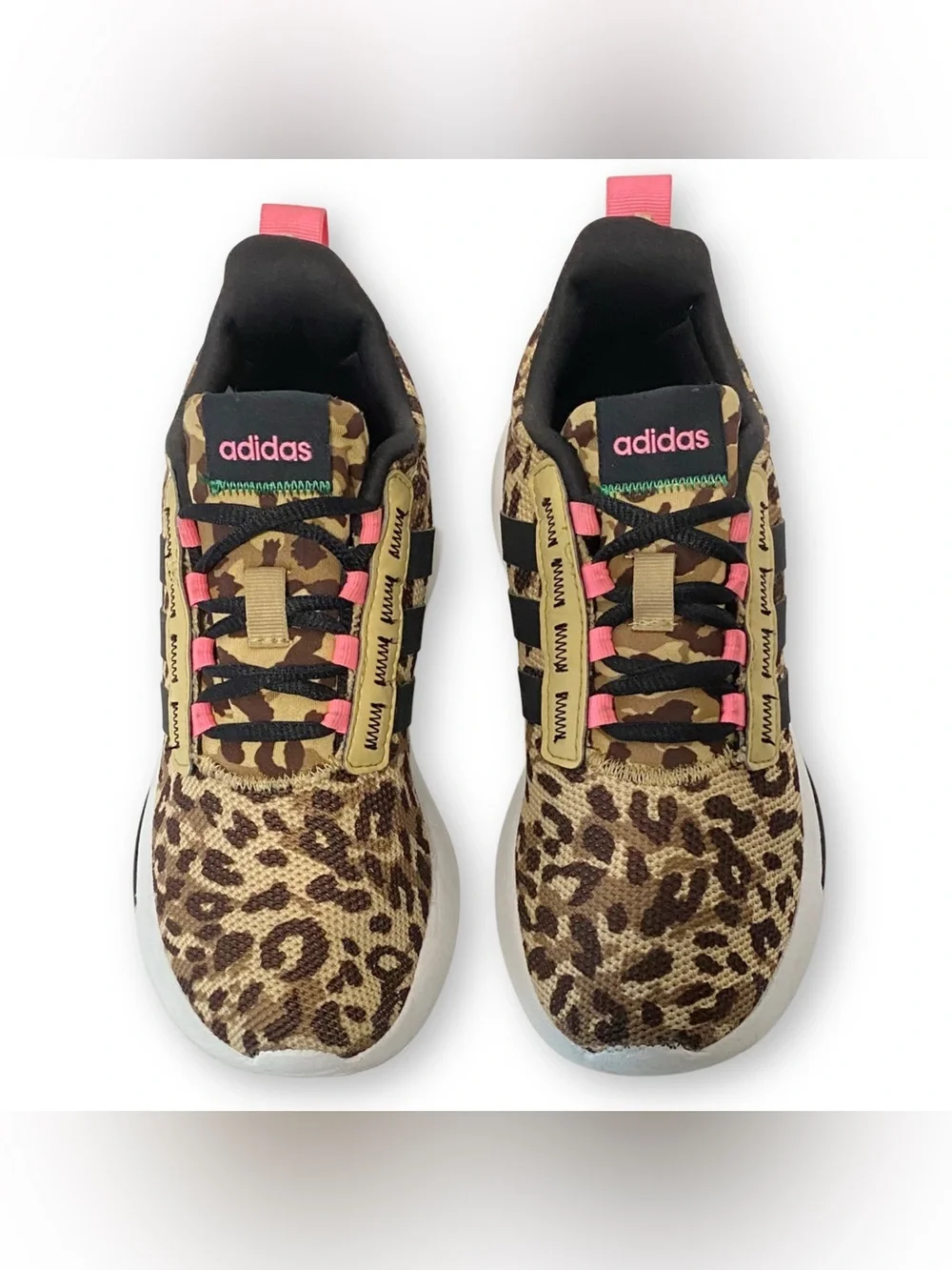 Adidas Youth Girls Size 2 Racer TR21 Leopard Black Pink Camo Sneaker Shoes